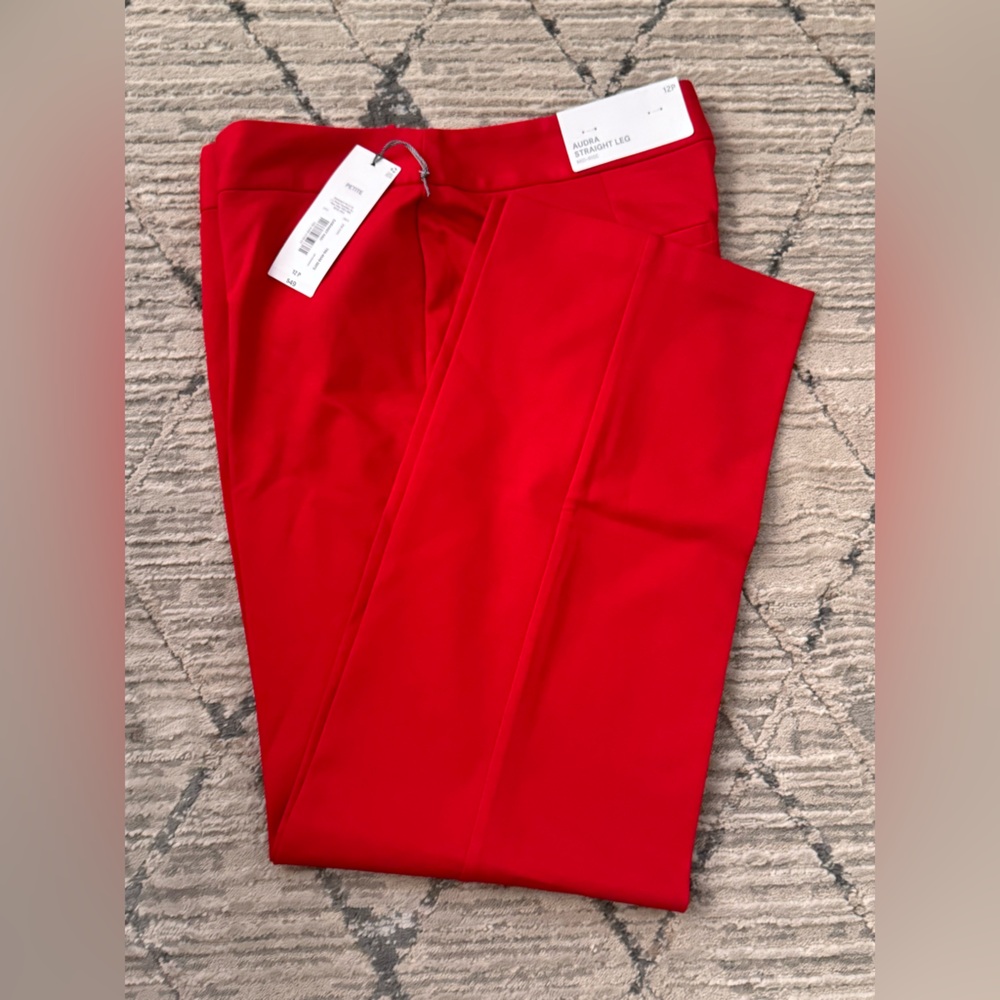LIZ Claiborne - RED Stretch Ponte Pant - AUDRA Straight Leg Mid Rise 12p Petite